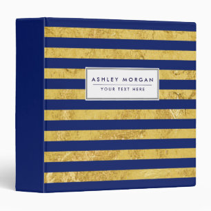 Elegant Gold Foil and Blue Stripe Pattern Binder