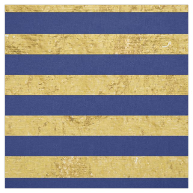 Elegant Gold Foil and Blue Stripe Pattern Fabric (Swatch)