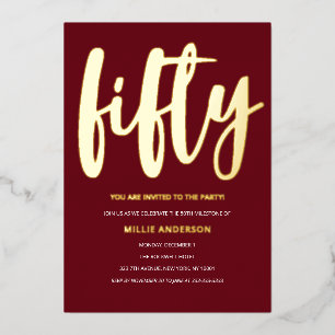 Elegant Gold Foil and Deep Red 50th Birthday Party