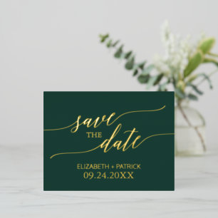 Elegant Gold Foil and Emerald Green Save the Date Invitation Postcard