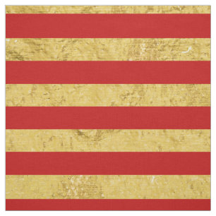 Elegant Gold Foil and Red Stripe Pattern Fabric
