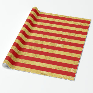 Elegant Gold Foil and Red Stripe Pattern Wrapping Paper
