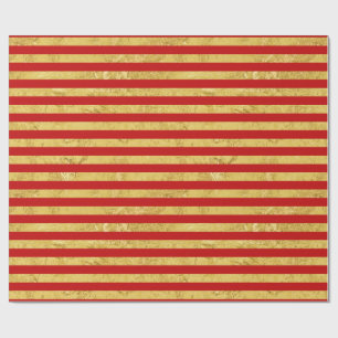 Elegant Gold Foil and Red Stripe Pattern Wrapping Paper