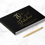 Elegant Gold Foil Black 70th Birthday Party Guest Book<br><div class="desc">Elegant black guest book for her 70th birthday party featuring gold foil and "70 & Fabulous" in a chic calligraphy script. Customize with her name,  the party date and a title on the spine.</div>