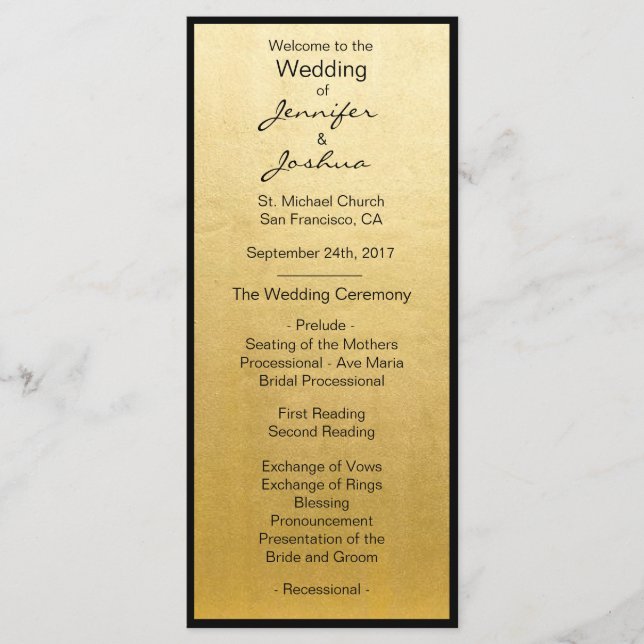 Elegant Gold Foil Black Design Wedding Programs (Front)