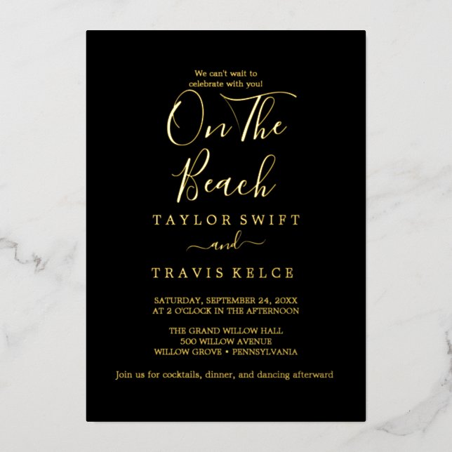 Elegant Gold Foil | Black On The Beach Wedding  (Front)