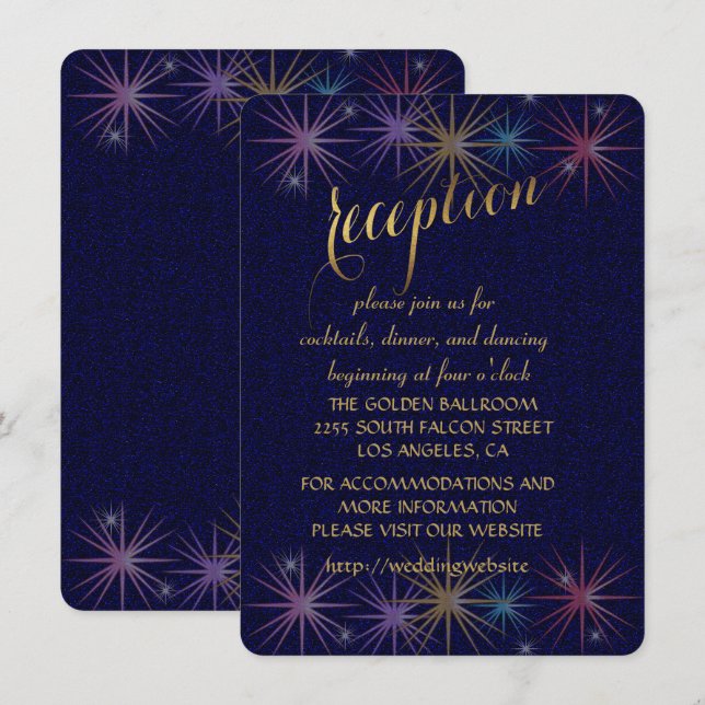 Elegant Gold Foil Blue Glitter Reception Enclosure Invitation (Front/Back)