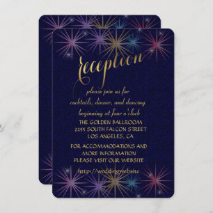 Elegant Gold Foil Blue Glitter Reception Enclosure Invitation