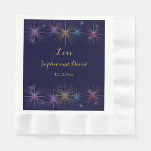 Elegant Gold Foil Blue Glitter Wedding Napkin
