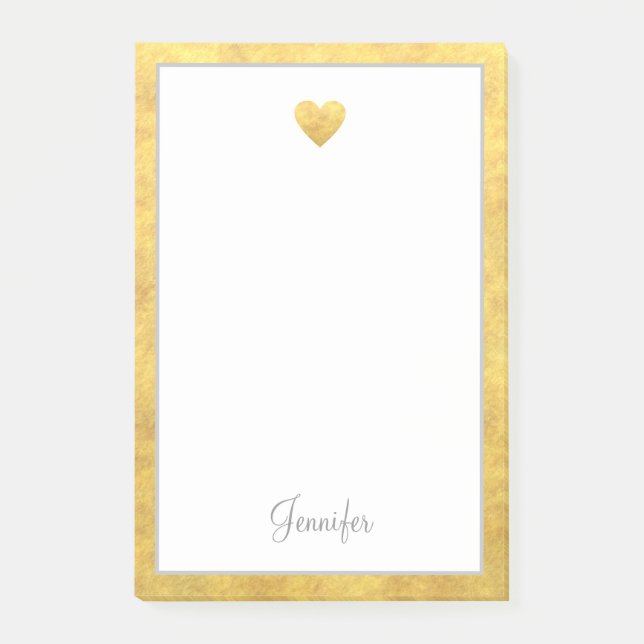 Elegant Gold Foil Border Heart Modern Script Post-it Notes (Front)