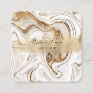 Elegant  Gold Foil Brush Stroke,White Gold Marble Square Business Card