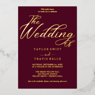 Elegant Gold Foil   Burgundy Frame Wedding 