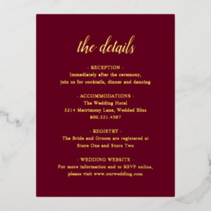 Elegant Gold Foil Burgundy Wedding Enclosure Card