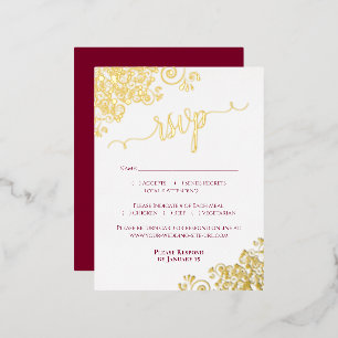 Elegant Gold Foil Burgundy Wedding RSVP Card