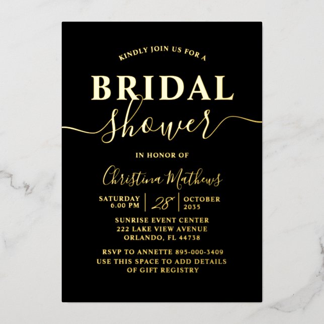 Elegant Gold Foil Calligraphy Bridal Shower (Front)
