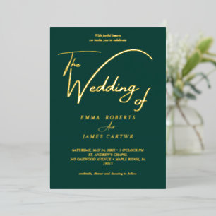 Elegant Gold Foil Calligraphy   Emerald Wedding 