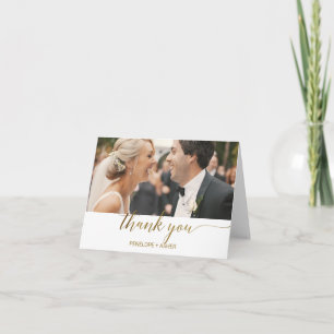 Elegant Gold Foil Calligraphy Photo Thank You Card