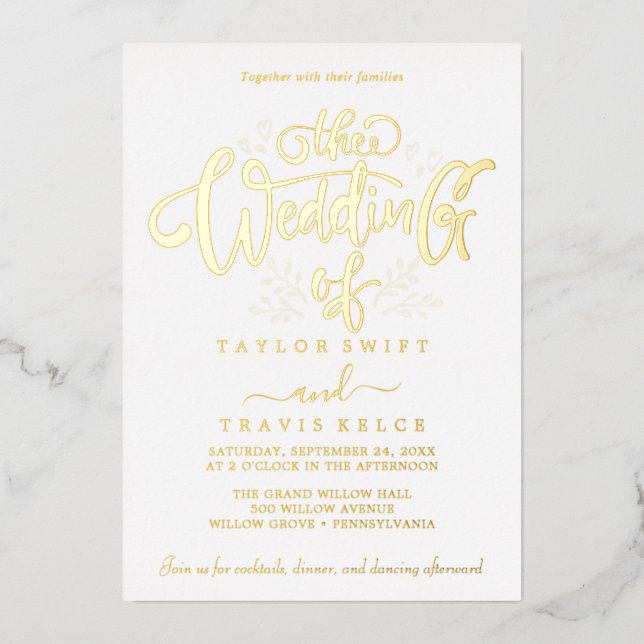 Elegant Gold Foil Calligraphy Wedding  (Front)