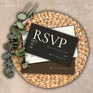 Elegant Gold Foil Charcoal Minimalist Wedding RSVP Enclosure Card