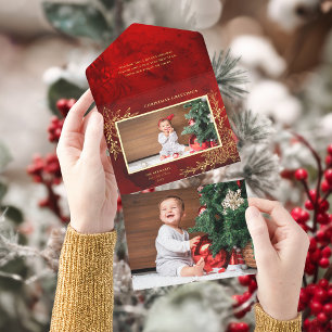 Elegant Gold Foil Christmas Botanical Photo All In One Invitation