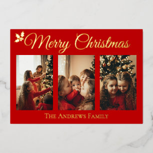 Elegant Gold Foil Christmas Card on red 5x7 Flat