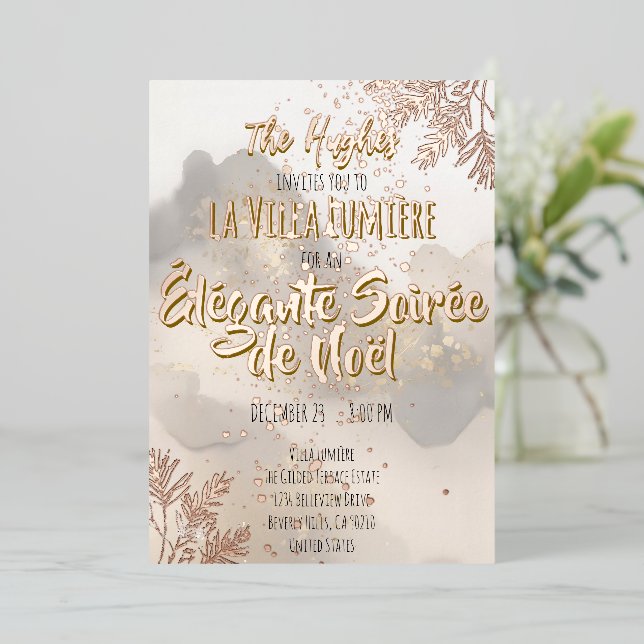 Elegant Gold Foil Christmas Party Invite (Standing Front)