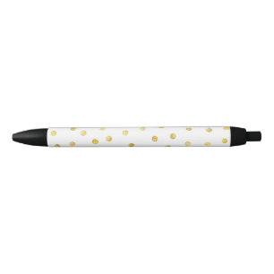 Elegant Gold Foil Confetti Dots Black Ink Pen