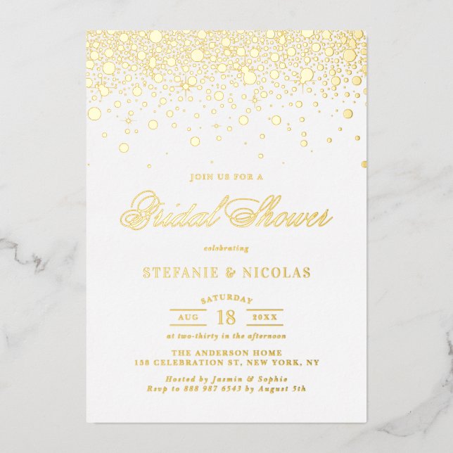Elegant Gold Foil Confetti Dots Bridal Shower (Front)