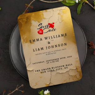 Elegant Gold Foil Cracked Texture Wedding  Save The Date