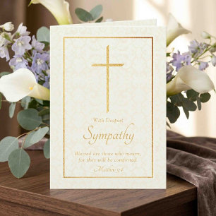 Elegant Gold Foil Cross Sympathy Card
