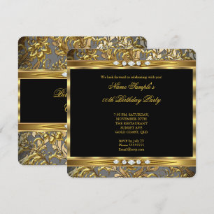 Elegant Gold Foil Damask Black Diamond Birthday 2 Invitation
