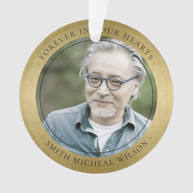 ELEGANT GOLD FOIL FAUX SYMPATHY MEMORIAL PHOTO ORNAMENT (Front)