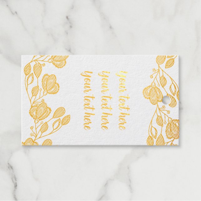 Elegant Gold Foil Floral Gift Tag – Customizable  (Front (Horizontal))