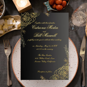 Elegant Gold Foil Floral Wedding Invitation