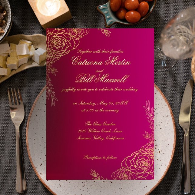 Elegant Gold Foil Floral Wedding Invitation (Creator Uploaded)