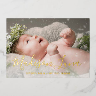 Elégant Gold Foil Girl Faire-part de naissance pho