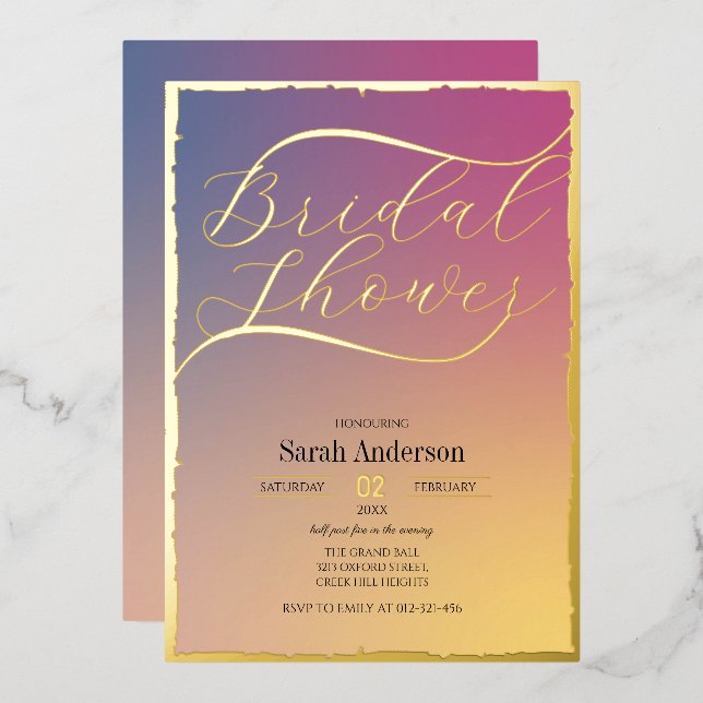 Elegant Gold Foil Gradient Bridal Shower Invitatio (Front/Back)