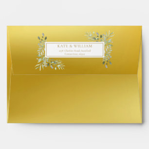 Elegant Gold Foil Greenery Foliage Return Address Envelope