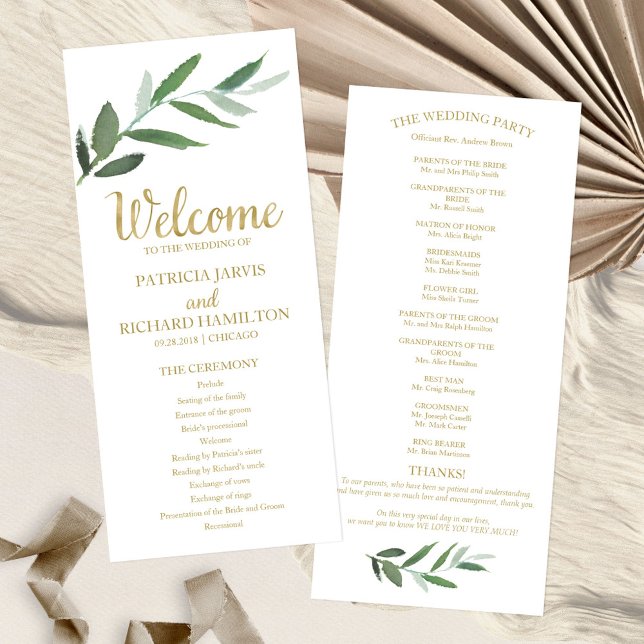 Elegant Gold Foil Greenery Wedding Programs (Creator Uploaded)