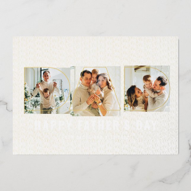 Elegant Gold Foil Happy Father's Day 3 Photo Card (Front)