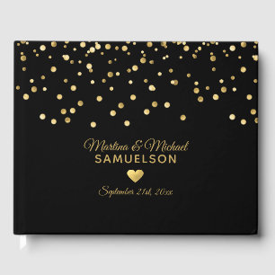 Elégant Gold Foil Heart Black Mariage Livre d'invi