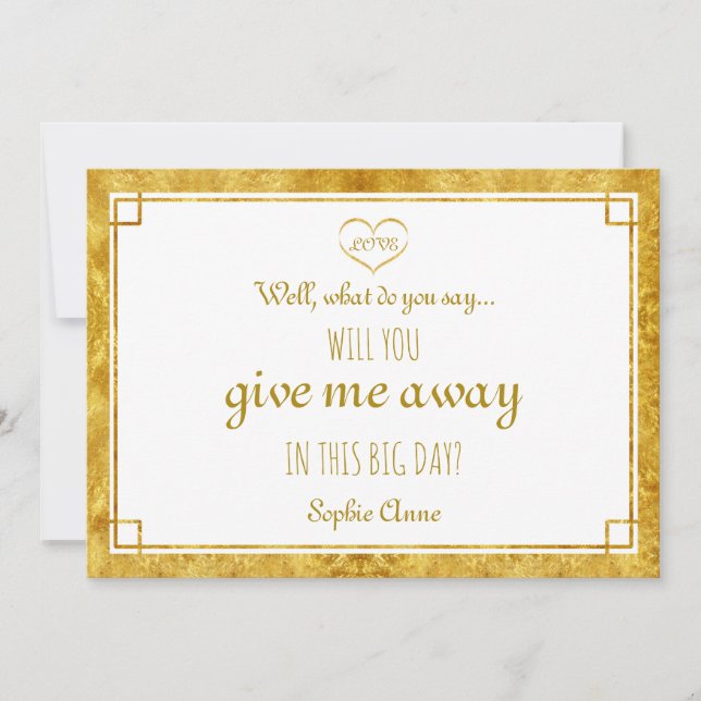 Elegant Gold Foil Heart Will You Give Me Away (Front)