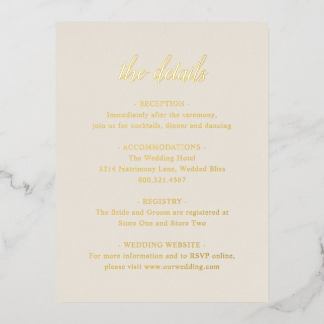 Elegant Gold Foil Ivory Wedding Enclosure Card (Front)