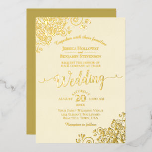 Elegant Gold Foil Lace on Ivory Cream Wedding