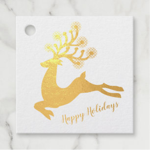 Elegant Gold Foil Leaping Deer Christmas Holiday Favour Tags