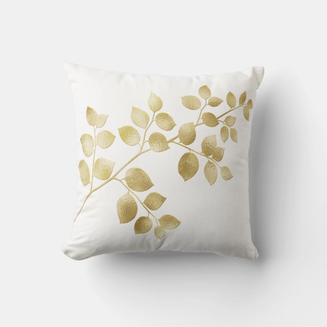 Elegant Gold Foil Leaves Throw Pillow (Front)