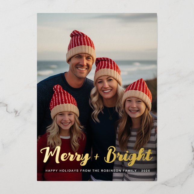elegant gold foil lettering Chrismas Holiday Card (Front)