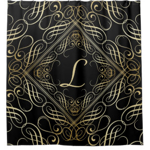 Elegant Gold Foil Look Scrollwork Script on Black
