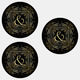 Elegant Gold Foil Look Scrollwork Script on Black