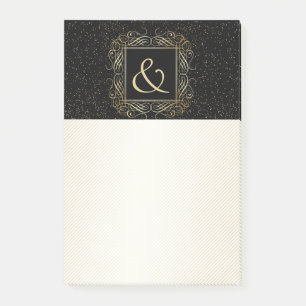 Elegant Gold Foil Look Scrollwork Script on Black Post-it Notes